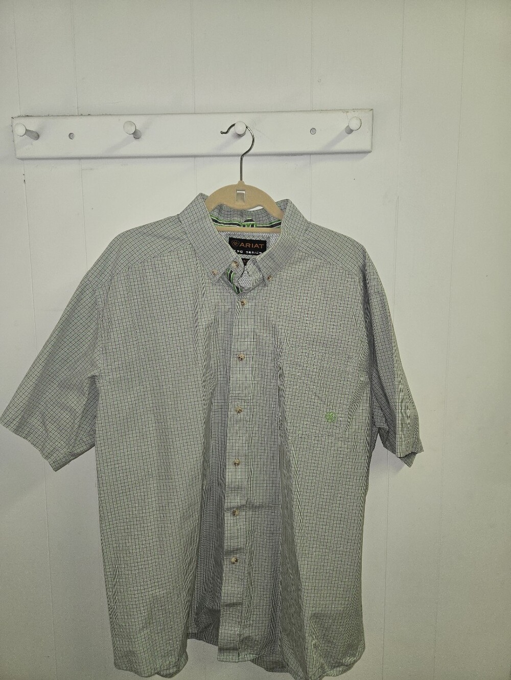 Ariat Men's Short-Sleeve Light Green Check Button-Down Shirt